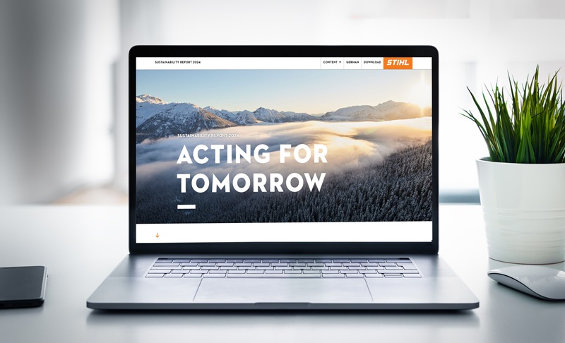 Докладът за устойчиво развитие на STIHL за 2024 г. представя мерките и напредъка, постигнати през изминалата година във фокусните области на екосистемите, кръговата икономика и грижата. Изображение: STIHL.